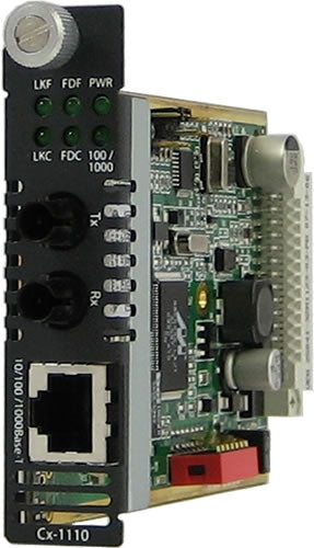 Perle C-1110-S2ST70 Gigabit Rate Converting Media Converter, 10/100/1000BT RJ45 to 1000BZX 1550nm ST, 70km