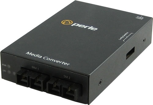 Perle S-100MM-S2SC80 Fast Ethernet Fiber-to-Fiber Media Converter, 100Base-FX MM SC to 100Base-ZX SM SC, 80 km
