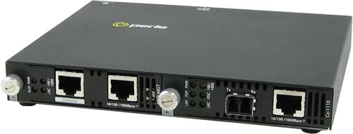Perle SMI-1110 Gigabit Ethernet IP Managed Media Converter – Advanced Rate Converting, Copper RJ45 to Fiber