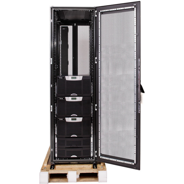 Eaton BladeUPS, 60 kVA, 60 kW, 208Y/120V, 180A, Black, Fixed connection, 2100 watts, 7160 BTU/hr (HE mode), 6000 watts, 20470 BTU/hr (Normal mode), (4) available, 1 slot filled with Network Card Eaton Corporation