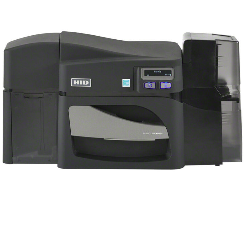 HID Fargo DTC4500e Single-Sided ID Card Printer/Encoder – Dye Sublimation/Thermal Transfer – Fast Ethernet & USB – 300 dpi – 200-Card Input Hopper