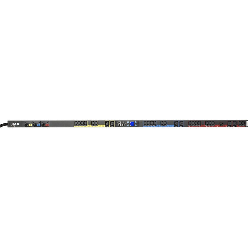 Eaton Managed rack PDU, 0U, L21-30P input, 8.64 kW max, 120/208V, 24A, 10 ft cord, Three-phase, Outlets: (1) 5-20R, (21) C13 Outlet grip, (6) C19 Outlet grip - TAA compliant. Eaton Corporation