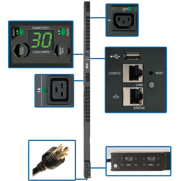 Eaton 5.5kW Single-Phase Switched PDU, Outlet Monitoring, 208/230V Outlets (20 C13 & 4 C19), 0U, LX Interface, TAA Eaton Corporation