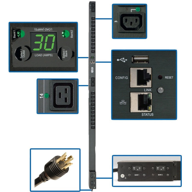 Eaton 5.5kW Single-Phase Switched PDU, Outlet Monitoring, 208/230V Outlets (20 C13 & 4 C19), 0U, LX Interface, TAA Eaton Corporation