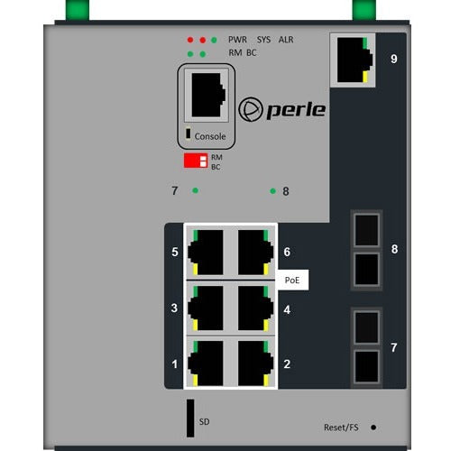 Perle IDS-509PP8 – 9-Port Industrial Managed PoE+ Ethernet Switch