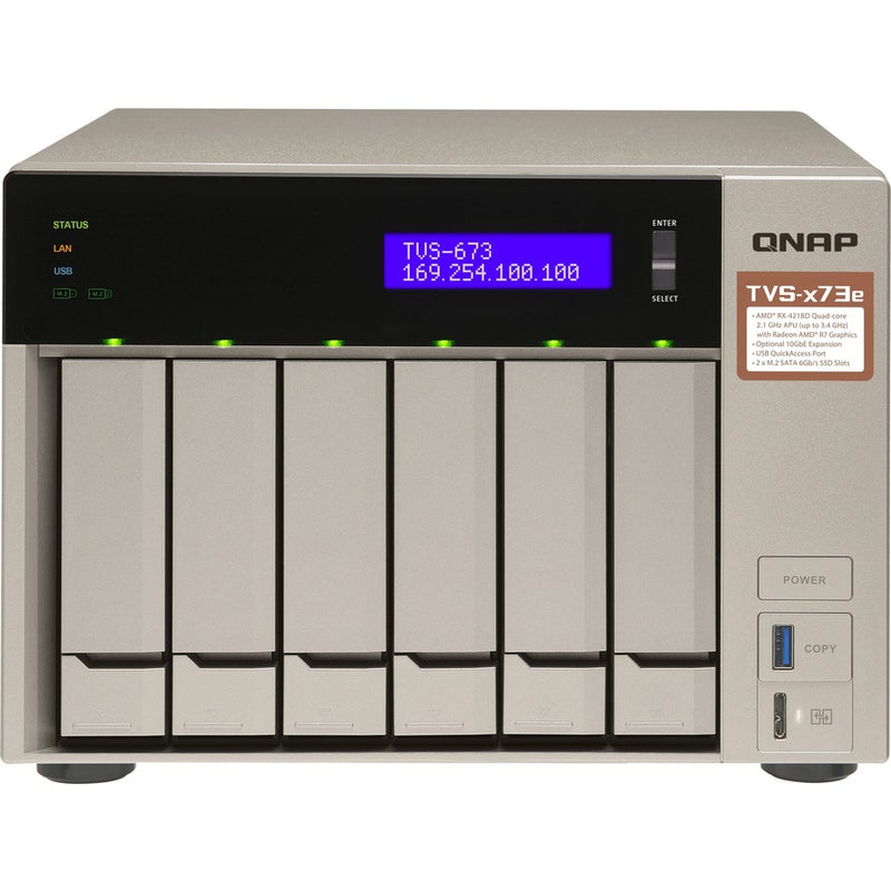 QNAP TVS-673E-4G-US Powerful NAS with AMD RX-421BD Quad-Core APU and PCIe Expandability