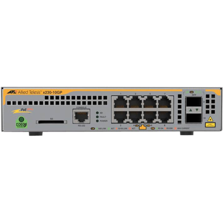 Allied Telesis x230-10GP Layer 3 PoE+ Switch with 8 GbE Ports & 2 SFP Slots
