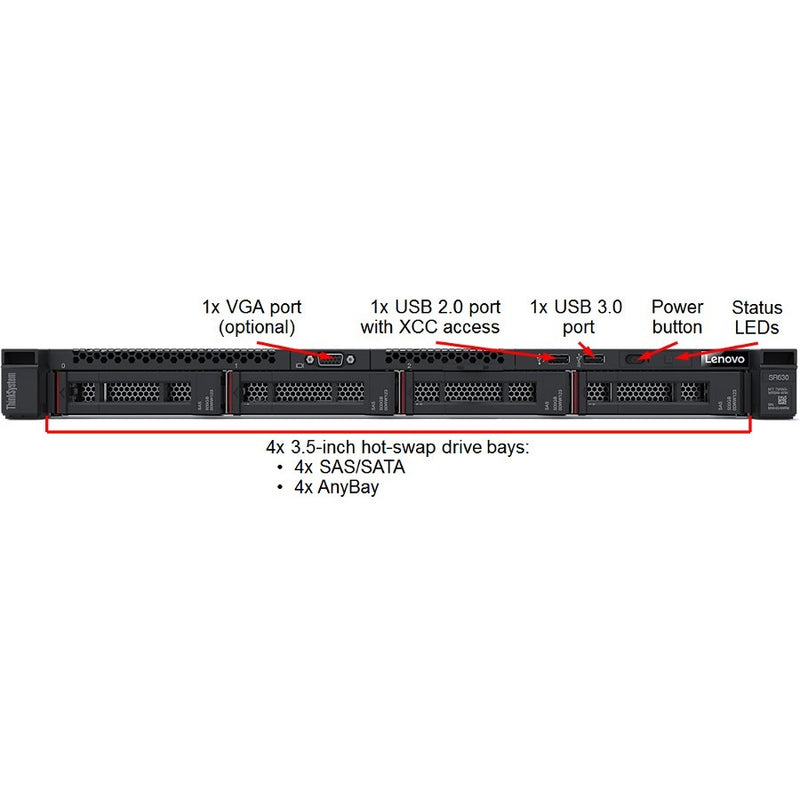 Lenovo ThinkSystem SR630 7X02A0FANA 1U Rack Server - 1 x Intel Xeon Silver 4208 2.10 GHz - 16 GB RAM - Serial ATA/600, 12Gb/s SAS Controller