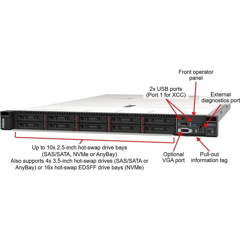Lenovo ThinkSystem SR630 V2 7Z71A01QNA 1U Rack Server - 2-Socket - Intel C621A - 4TB TruDDR4 - Matrox G200 Graphics - SATA/600 - Hot Swappable Bays
