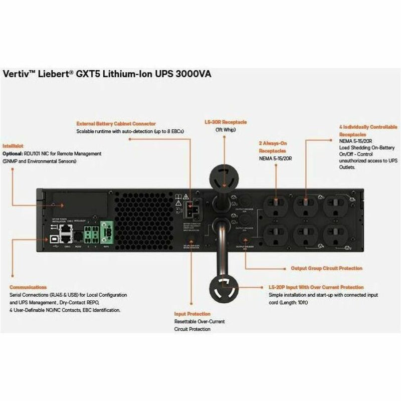 Vertiv Liebert GXT5 Lithium-Ion Online UPS 3000VA/2700W 120V Rack/Tower UPS