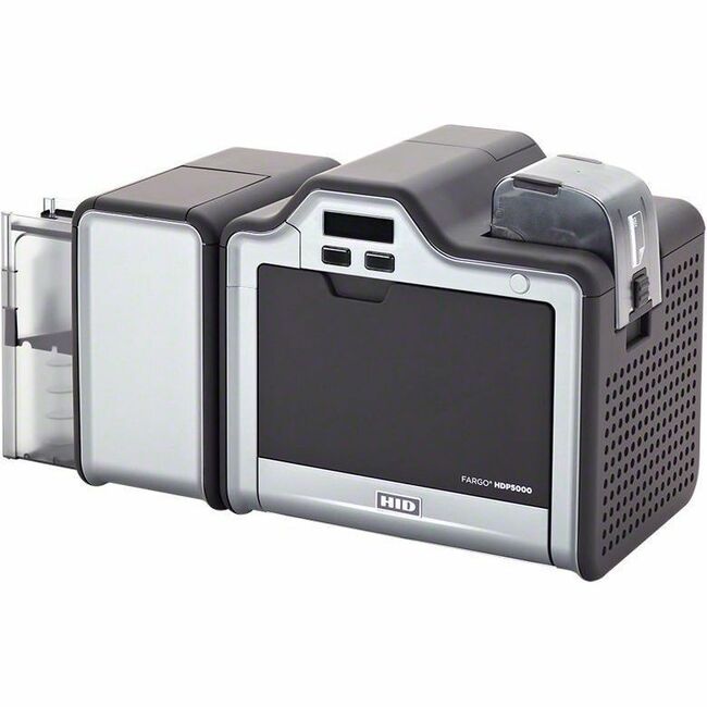 HID Fargo HDP5000 Single-Sided Retransfer ID Card Printer & Encoder – 300 dpi, Color, Ethernet/USB – OLED Display – Government, Healthcare, Education, Business