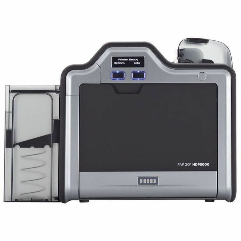 HID Fargo HDP5000 Single-Sided Retransfer ID Card Printer & Encoder – 300 dpi, Color, Ethernet/USB – OLED Display – Government, Healthcare, Education, Business