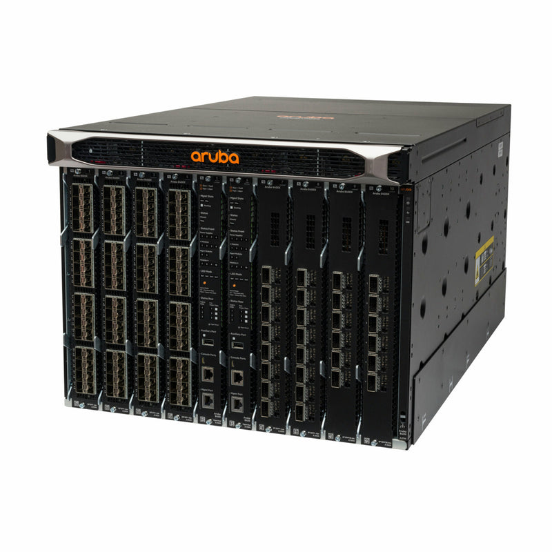 HPE Aruba Networking CX 8400 8-slot Chassis Bundle with 1x Mgmt, 3x PS, 2x Fabric, 1x 32p 10G, 1x 8p 40/100G Module (JL376A
