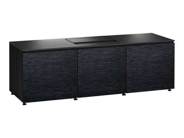 Salamander Designs Chicago Credenza – Cabinet Unit for Dell Advanced 4K Laser S718QL, Black, Glass/Oak/Aluminum, Floor-Standing