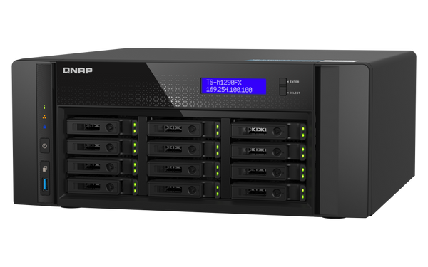 QNAP TS-H1290FX-7302P-256G-US 12-Bay U.2 NVMe/SATA All-Flash SAN/NAS Storage System – AMD EPYC™ 7302P, ZFS, 25GbE