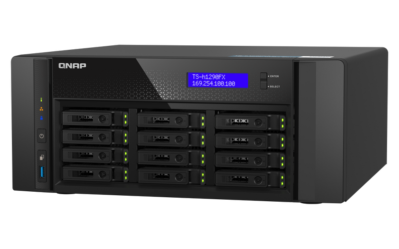 QNAP TS-H1290FX-7302P-256G-US 12-Bay U.2 NVMe/SATA All-Flash SAN/NAS Storage System – AMD EPYC™ 7302P, ZFS, 25GbE