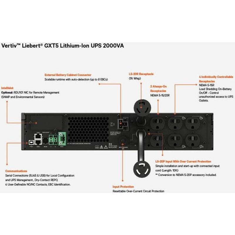 Vertiv Liebert GXT5 Lithium-Ion UPS 2000VA/1800W 120V Rack/Tower | SNMP Included