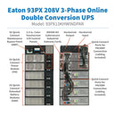 Eaton 93PX13KHWINDPAR 13kW Rackmount 3-Phase Online Double-Conversion UPS, Hardwired I/O, N+1 Redundant, INDGW-M3, 208V