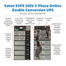 Eaton 93PX 13kVA N+1 Three-Phase Online Double-Conversion UPS, 208V Hardwired I/O, Extended Runtime, 21U Rackmount (93PX13KHWPAR)