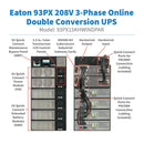 Eaton 93PX15KHWINDPAR 15kW 208V 3-Phase Online Double-Conversion Rackmount UPS, N+1 Redundant, Hardwired, INDGW-M3, 21U