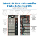 Eaton 93PX15KHWPAR 15kW Rackmount 3-Phase Online Double-Conversion UPS, N+1 Redundant, Hardwired Input/Output, 208V