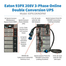 Eaton 93PX15KINDPAR 15kW 208V Rackmount 3-Phase Online Double-Conversion UPS, N+1 Redundant, INDGW-M3, 21U