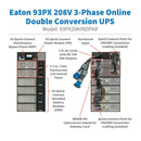 Eaton 93PX20KINDPAR 20kW 208V Rackmount 3-Phase Online Double-Conversion UPS with N+1 Redundancy, Industrial Network Management Card