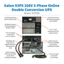 Eaton 93PX 7.5kVA/7.5kW 208V Three-Phase Online Double-Conversion Rackmount UPS with Network Card, Maintenance Bypass & Extended Runtime (93PX8K)