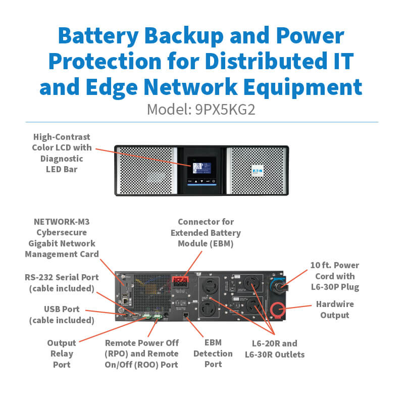 Eaton 9PX5KG2 5000VA 5000W 208V Online Double-Conversion UPS with Network-M3 Card