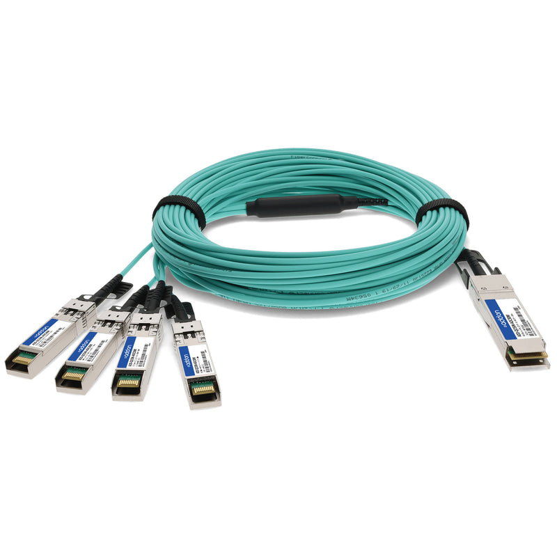 AddOn Cisco® QSFP-4X10G-AOC30M to Intel® XAOCBL-30M Compatible TAA 40GBase-AOC QSFP+ to 4xSFP+ Active Optical Cable (850nm, MMF, 30m)
