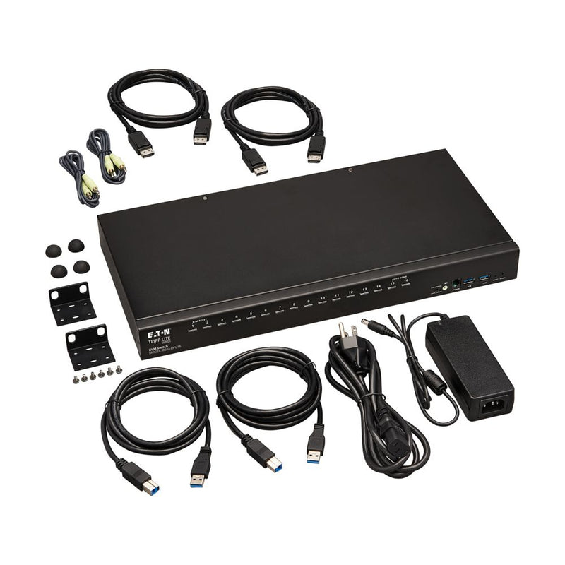 Eaton Tripp Lite 16-Port DisplayPort/USB KVM Switch with Audio, USB Sharing, 4K 60 Hz, 1U Rack-Mount