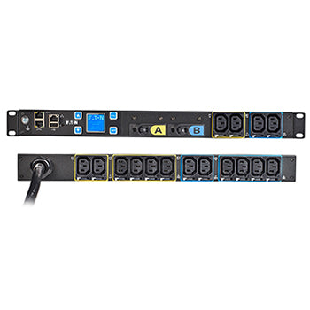 Eaton EMIT05-10 Metered Input Rack PDU, 1U, 24A, 200–240V, (16) C13 Outlets, 10ft Cord, L6-30P Plug