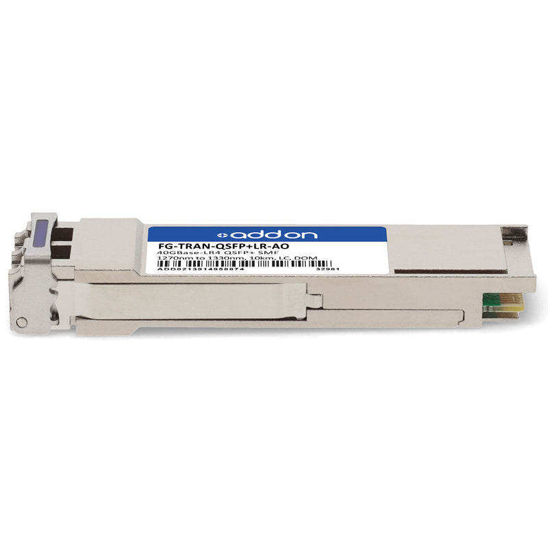 AddOn Fortinet® FG-TRAN-QSFP+LR Compatible TAA 40GBase-LR4 QSFP+ Transceiver (1270–1330 nm, 10 km, LC, DOM, SMF)