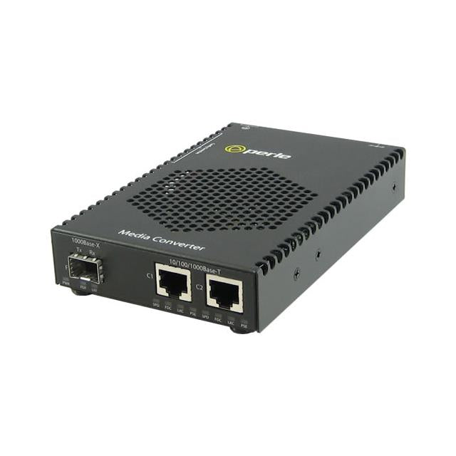 Perle S-1110DPP-SFP Gigabit Ethernet PoE+ Standalone Media Converter – Dual RJ-45 to SFP Slot with AC Adapter