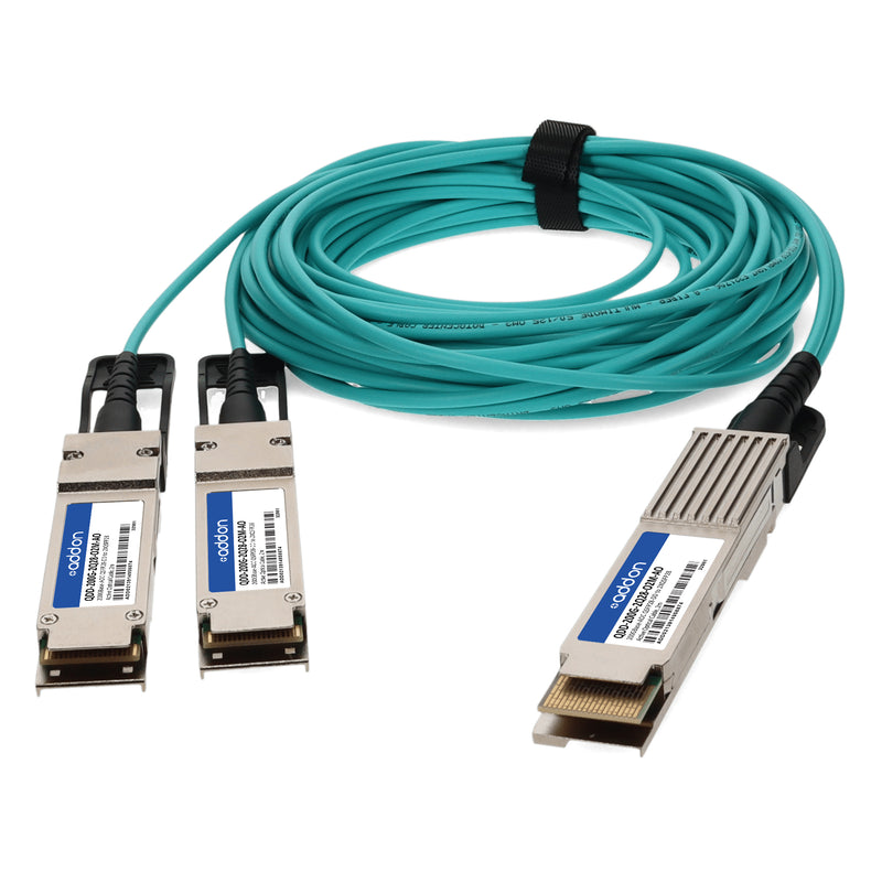 AddOn MSA & TAA Compliant 200GBase-AOC QSFP28-DD to 2xQSFP28 NRZ Active Optical Cable (850nm, MMF, 2m)