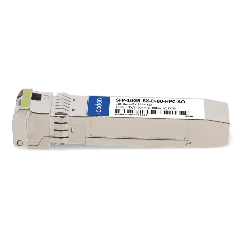 AddOn HP® Compatible TAA 10GBase-BX SFP+ Transceiver (SMF, 1550nmTx/1490nmRx, 80km, LC, DOM)