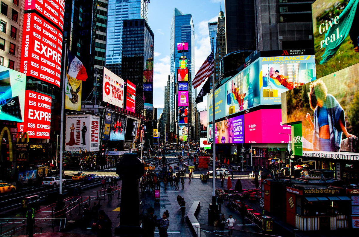 Outdoor LED video wall on a high-traffic city facade