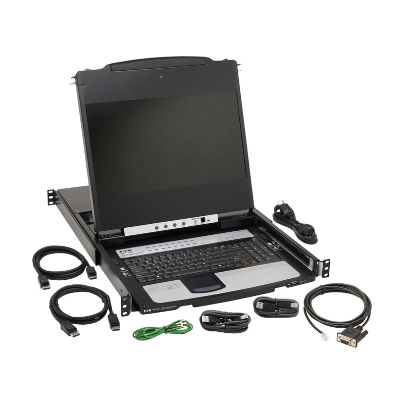Eaton Tripp Lite NetDirector 16-Port DisplayPort KVM Switch Console with 17" LCD, Dual Rail, 1U Rack-Mount, TAA