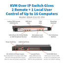 Eaton 16-Port Cat5e KVM over IP Switch – Virtual Media, 2 Remote/1 Local User, HDMI/VGA Output, 1U Rack-Mount, TAA Compliant
