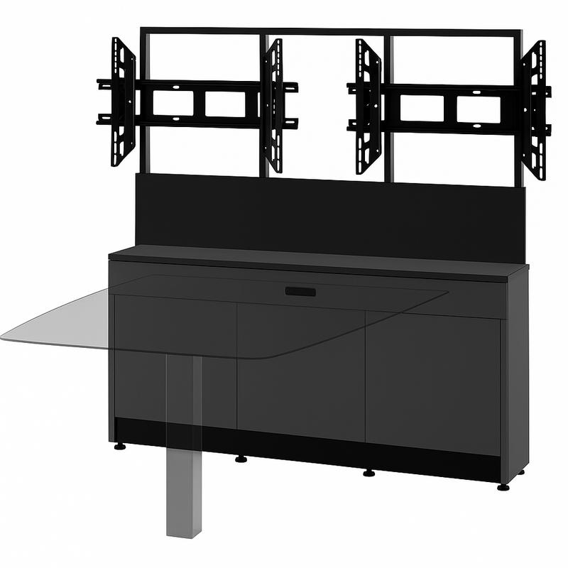 Salamander Designs Unifi Huddle™ Dual Display Cabinet – Siena, Black Oak Veneer, Satin Nickel Finish