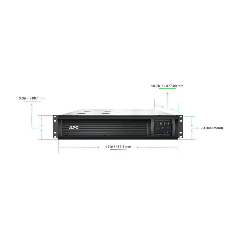 APC Smart-UPS, Line Interactive, 1500VA, Rackmount 2U, 120V, 6x NEMA 5-15R, SmartConnect + Network Card, AVR, LCD