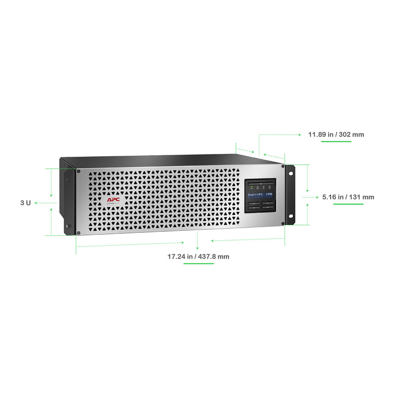 APC Smart-UPS 1500VA 1350W 120V Lithium-ion 3U Rackmount UPS with SmartConnect and SmartSlot