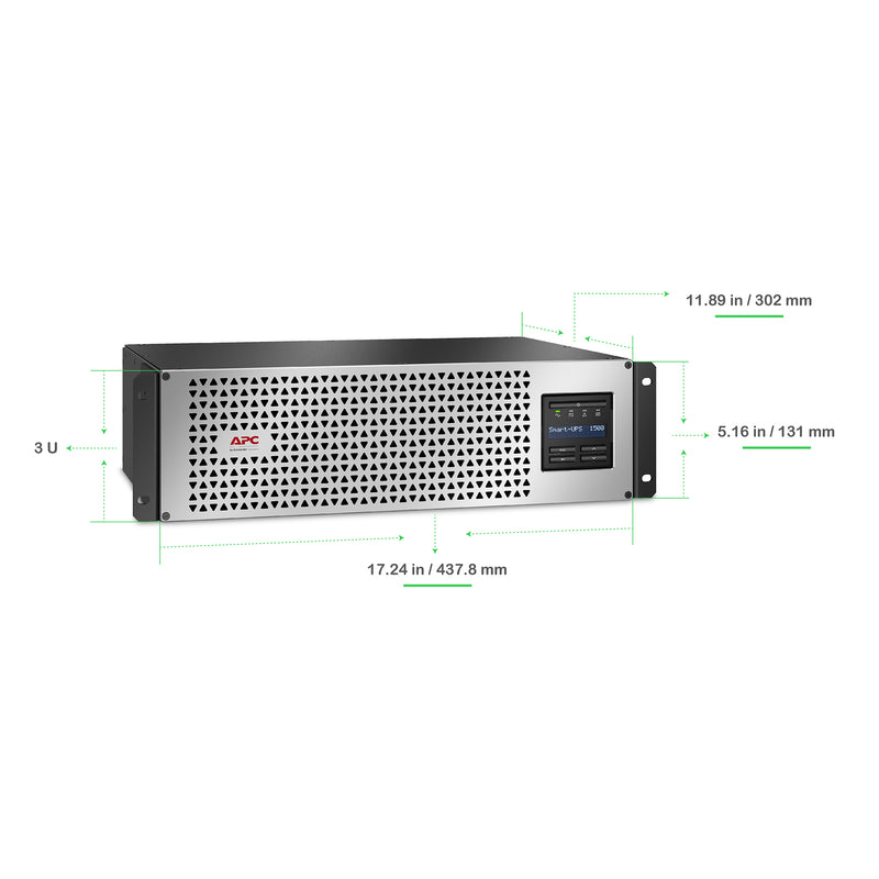APC Smart-UPS SMTL1500RM3UCNC, 1500VA, 120V, Lithium-ion, 3U Rackmount, Short Depth, SmartConnect+NMC