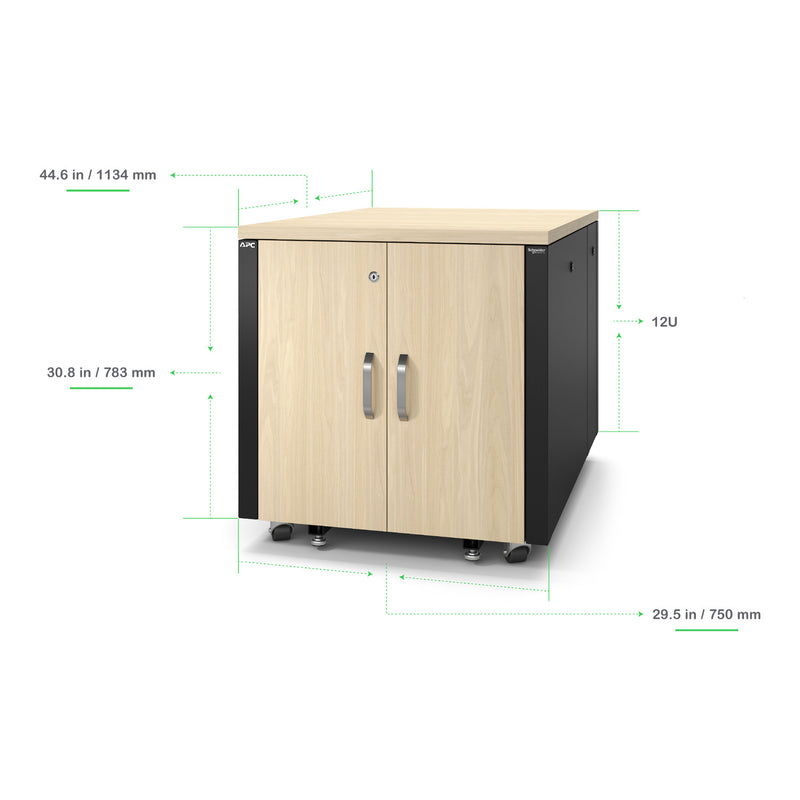 APC NetShelter Soundproof, 12U Server Rack Enclosure, 120V, Maple [TAA]