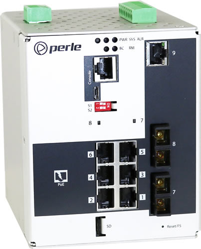 Perle IDS-509F2PP6-T2MD2-XT Industrial Managed 9-Port PoE Switch – Multimode ST
