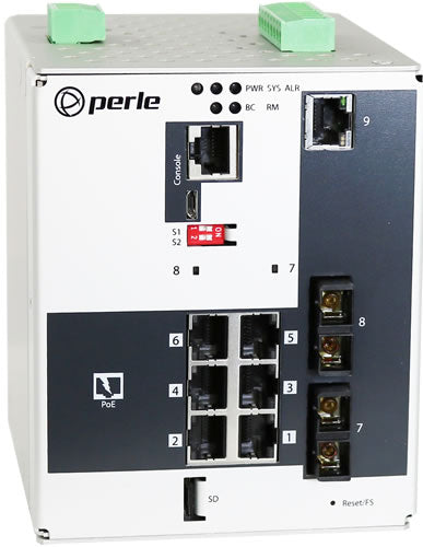Perle IDS-509G2PP6-T2MD05-XT Industrial Managed 9-Port PoE Switch – PRO Software, Extended Temp
