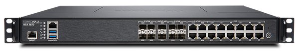 Network switch with multiple ports on a black background