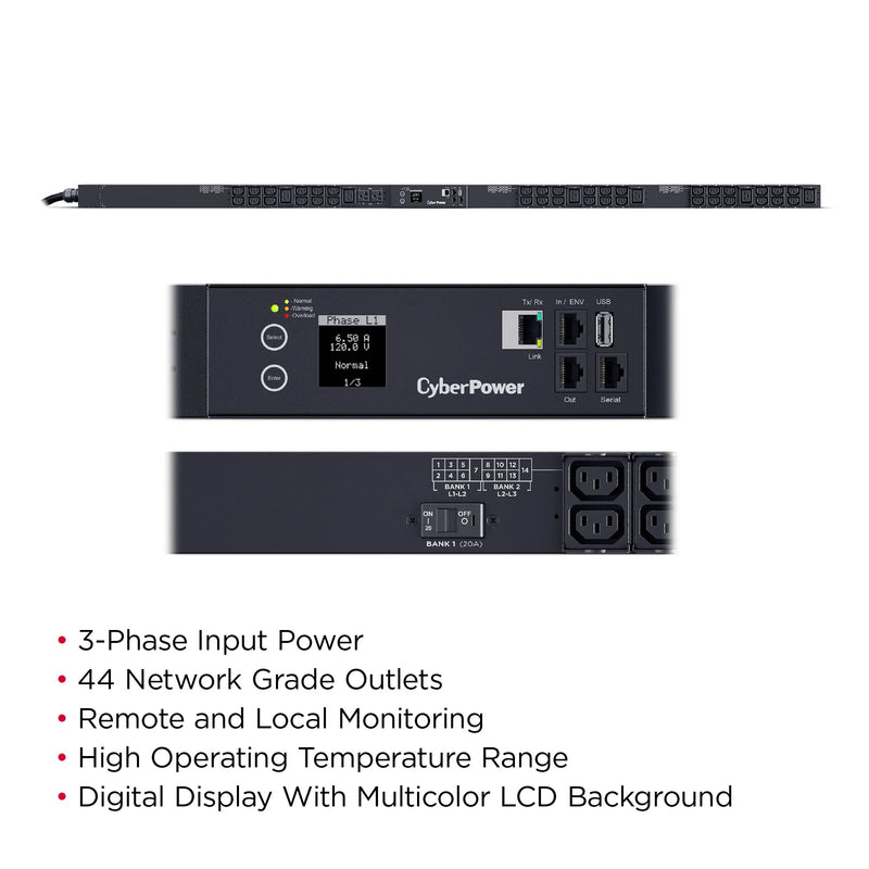 CyberPower Monitored 3-Phase 44-Outlet Rack PDU 208V PDU33105 – Avendor
