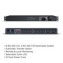 CyberPower Switched ATS PDU 1U 20A 200–240V Dual IEC C20 Input (PDU44005)