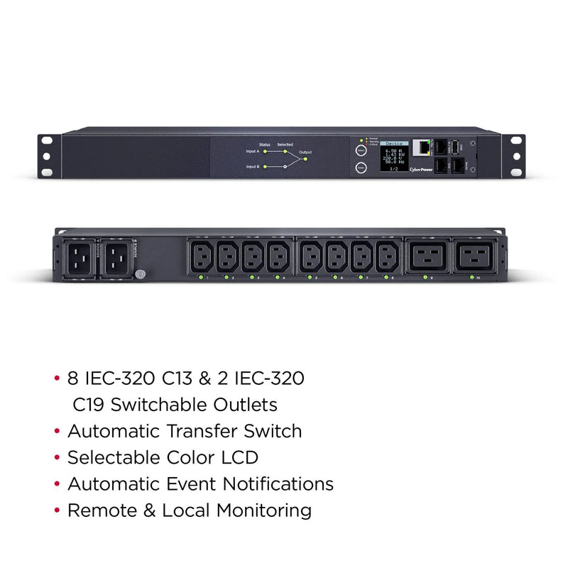 Basic Ats Rack Mount CyberPower PDU44006 Switched ATS Rackmount PDU 20A Dual Input – Avendor